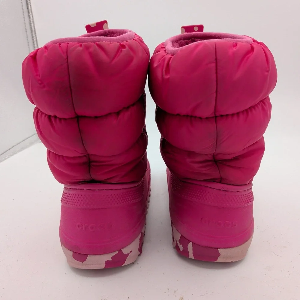 Crocs Kids Neo Puff Shorty Boot Electric Pink Puffer Snow Boots 207684 Size J2